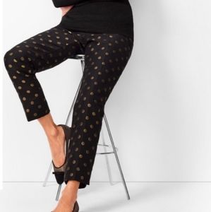 Talbots Velvet High Rise, Straight Leg Black, Gold Polka Dot Dress Pants, 10P.